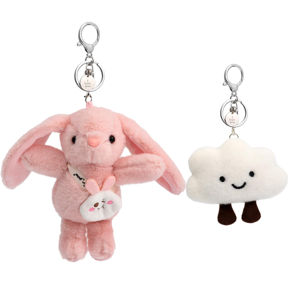 Cute Keychain Bunny Plush Rabbit Key Chain Smiling Cloud Keychains Women Bag Purse Backpack Charms
