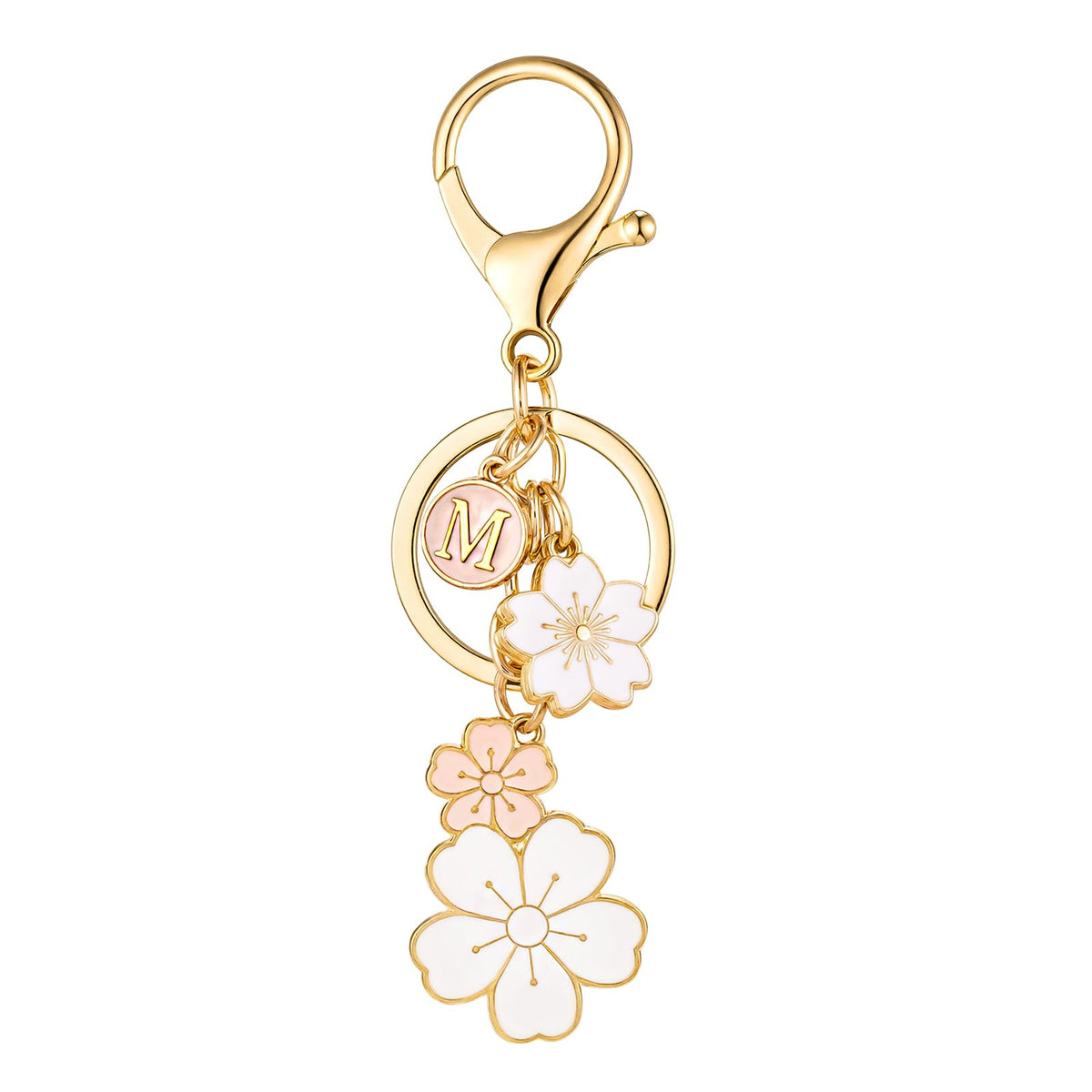 SELOVO Initial Keychain Flower Charms for Key Cute Pink Letter Keyring for Backpack