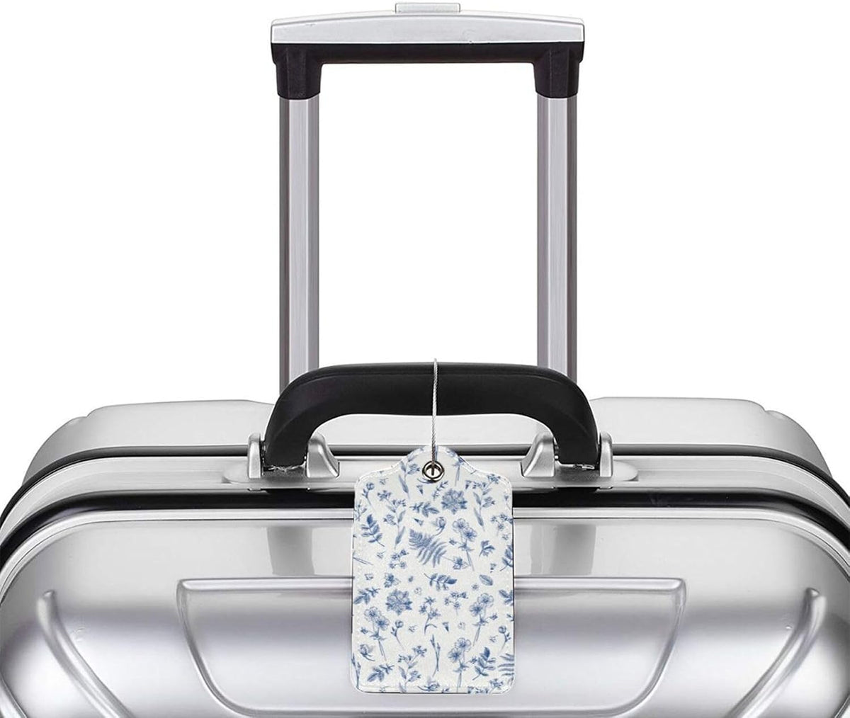 Vintage Blue Flower Luggage Tags 2 Pcs PU Leather Suitcase Tag for Cruise Ship Travel Bag with Stainless Steel Loop Privacy Cover Label for Women Men