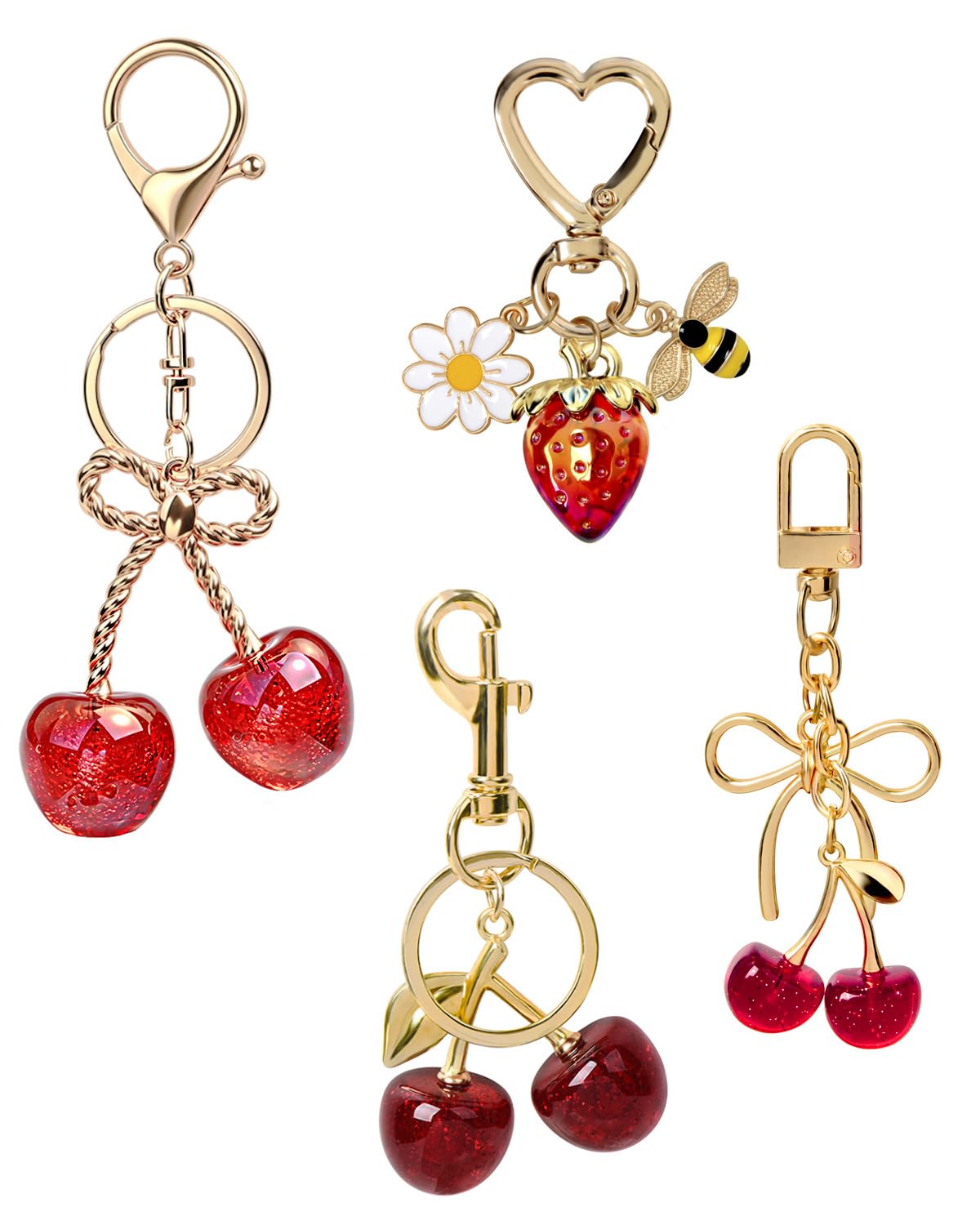 4 PCS Bag Charms for Handbags, Cute Cherry Keychain Purse Accessories