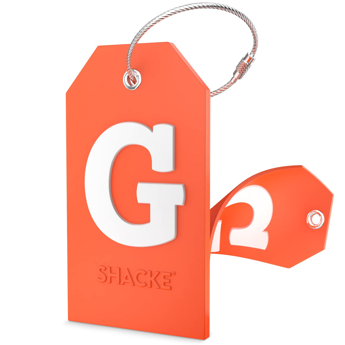 Shacke Initial Luggage Tag with Privacy Cover & Steel Loop (Orange, B)