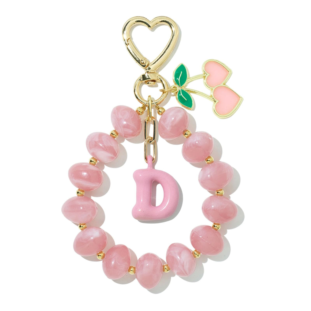 DualCozy Pink/Black Cherry Beaded Bubble Initial Bag Charm Cherry Keychain