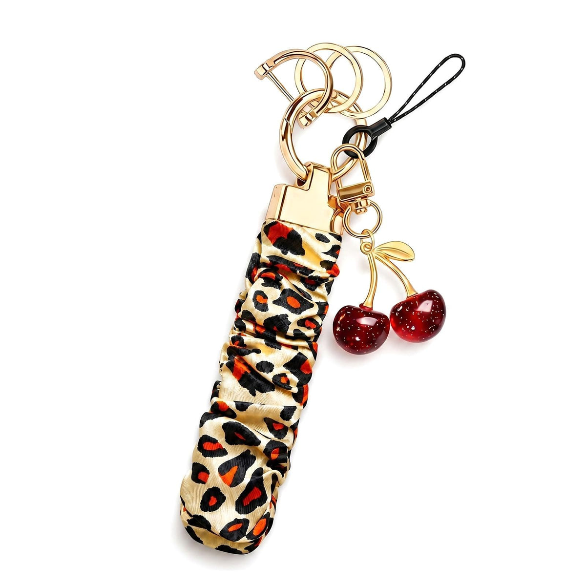 Angyape Stretchy Wristlet Keychain Cute Cherry Key Chain for Car Keys Holder Scrunchie Bracelet Wrist Lanyard for Women