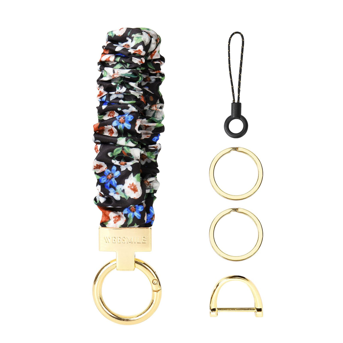WEESMILE Scrunchie Keychain Wristlet for Car Key Chain with D Key Ring