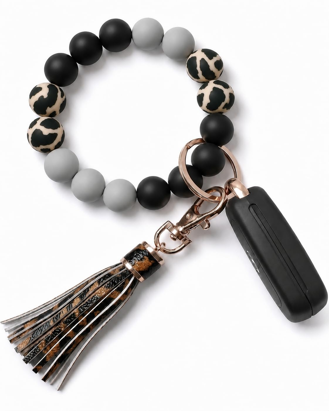 BIHRTC Key Ring Bracelet Car Keychain Holder Wristlet Silicone Women Beaded Bangle Chains