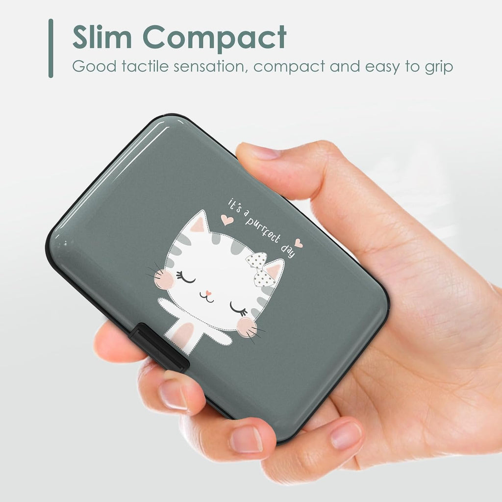 Mini RFID Blocking Credit Card, Cute Cat Wallet Credit Cards Holder Business Card Case Aluminum Metal Travel ID Case for Men Women