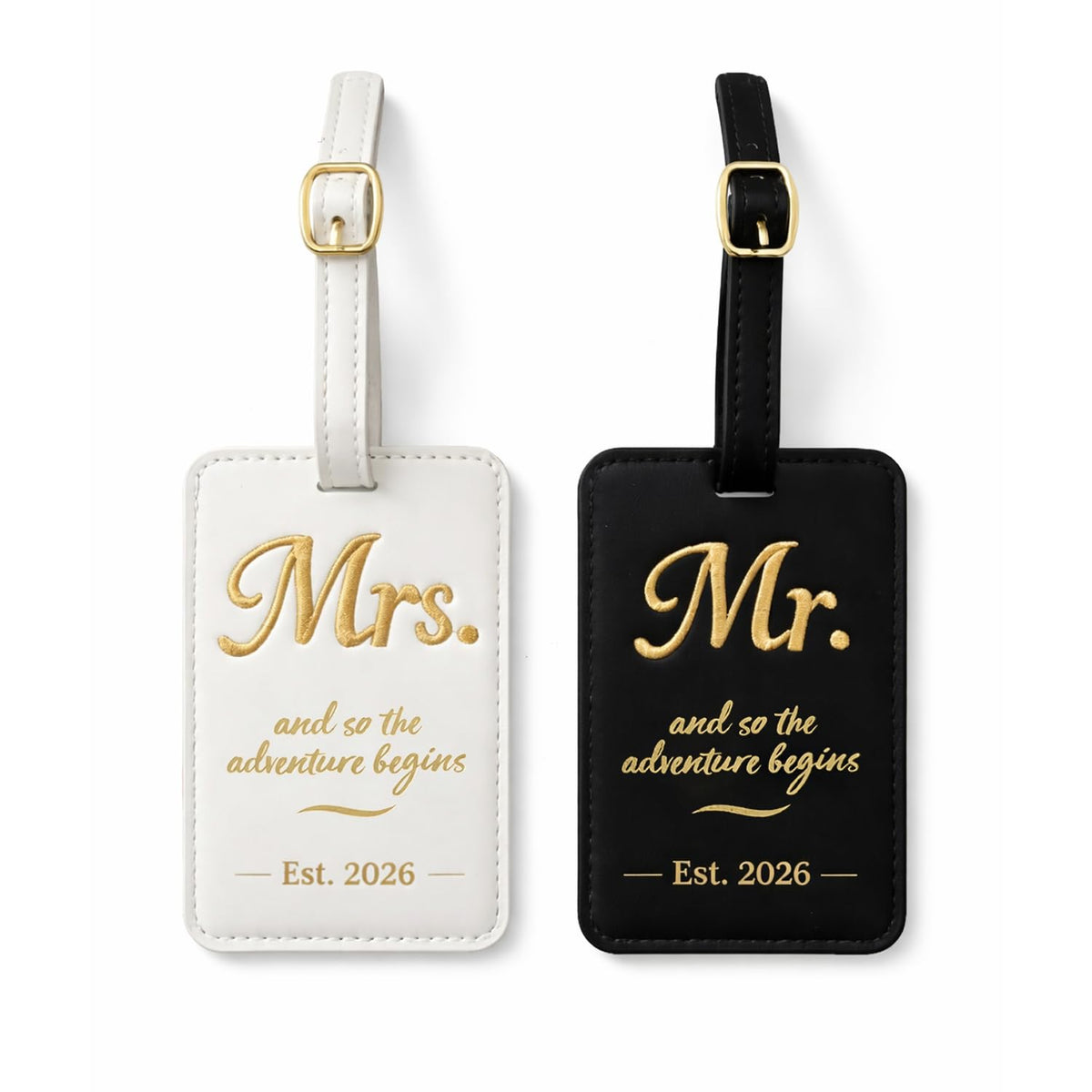 Mr and Mrs Luggage Tags Set of 2, Bride and Groom Travel Tags, Wedding Gifts for Couples 2026, Honeymoon Travel Essentials, Bridal Shower Engagement Gift (Mr Mrs-Black White Gold-2027)