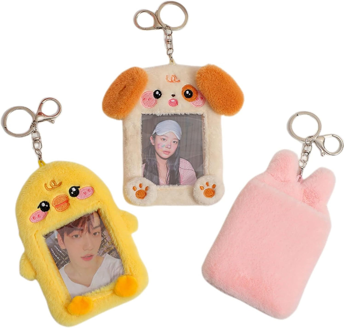 ZGMYC Cute Plush Kpop Photocard Holder with Keychain, Cartoon Bear Bunny Pig Photo Sleeve Card Holder Protector