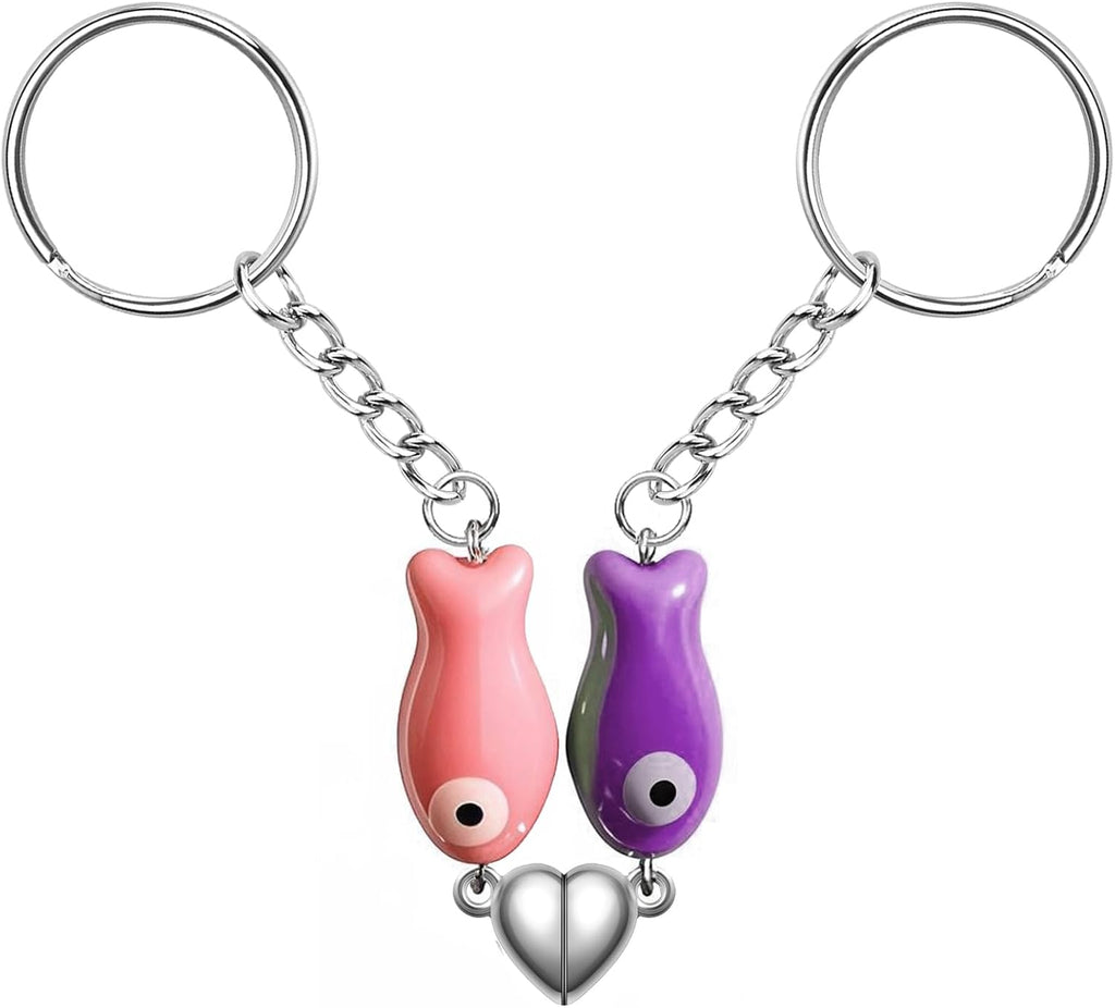 Agromusk Matching Heart Keychain,Cute Ceramic Fish Couples Stuff Keyrings
