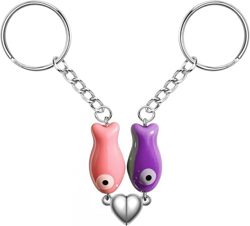 Agromusk Matching Heart Keychain,Cute Ceramic Fish Couples Stuff Keyrings