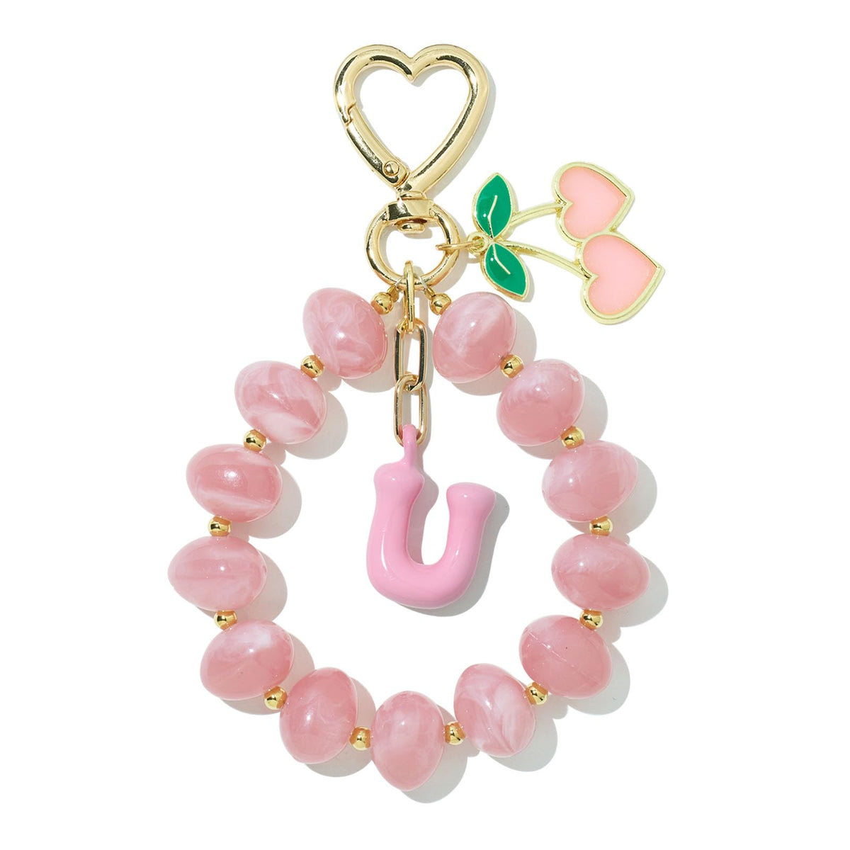 DualCozy Pink/Black Cherry Beaded Bubble Initial Bag Charm Cherry Keychain