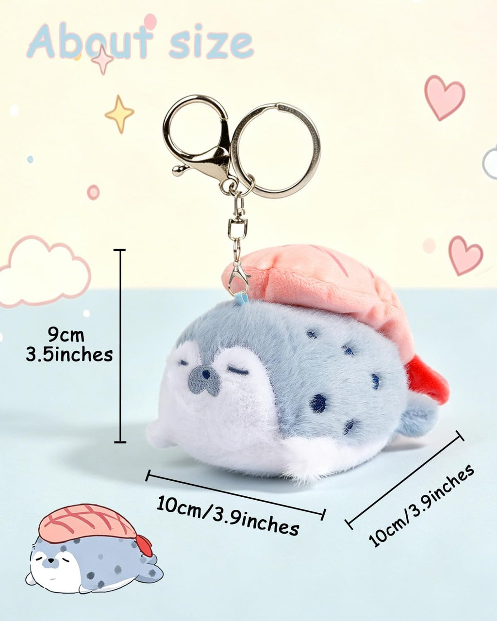 Sea Otter Plush Keychain Cute Seal Plush Keychain With Sushi Pendant Gift for Ocean Fans