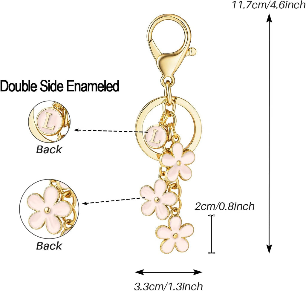 SELOVO Initial Keychain White/Pink/Black Cute Keychain Girl Purse Charms for Handbag Cute Letter Flower Keyring for Backpack