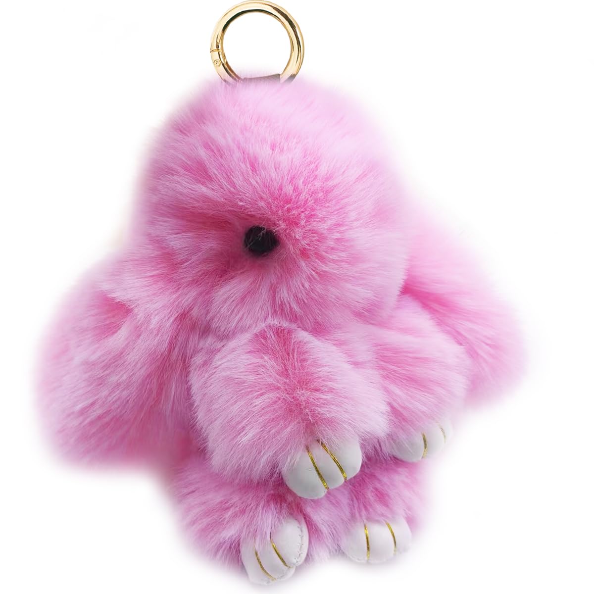 Bunny Keychain Soft Fluffy Rabbit Keychain 7in Handmade Cute Colorful Rabbit Fur Pom Pom Key Rings for Women