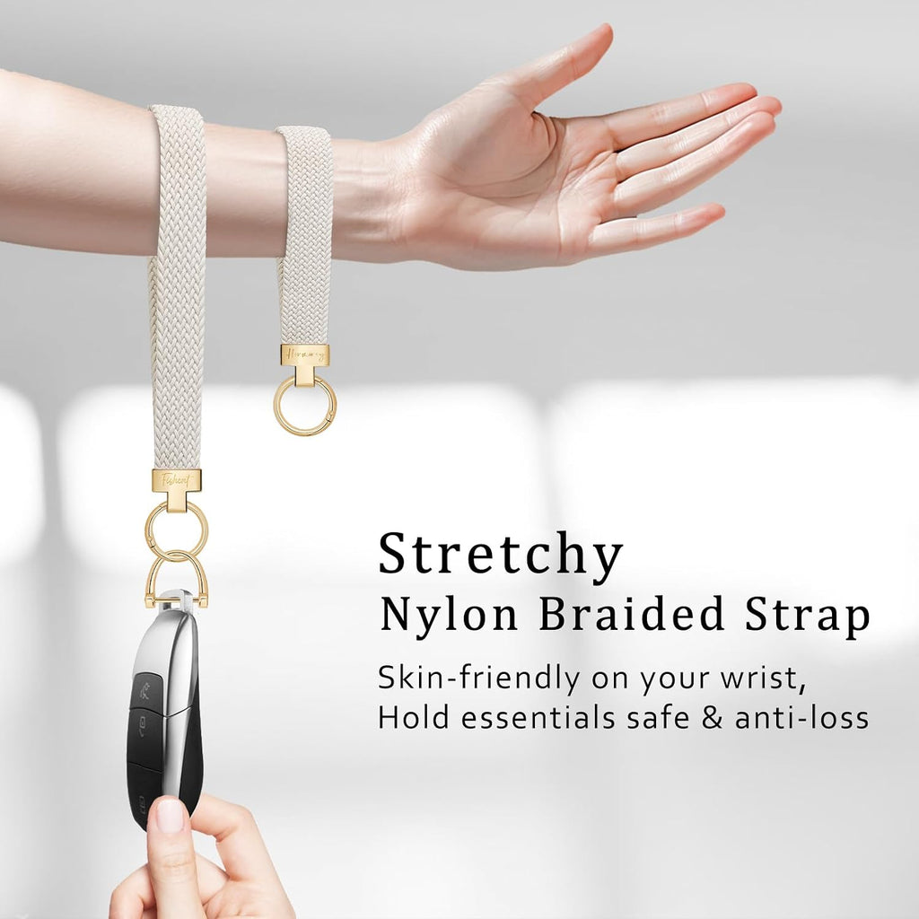 Hovmwey Elastic Wristlet Keychain for Women Men, Cute Car Key Chain, Braided Wrist Strap Lanyard for Keys ID Badges