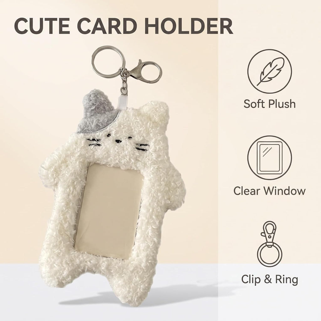 1Pc White Photocard Holder,Cartoon Plush Photocard Holder Outdoor Girl Korean Style ID Card Cover Protective Case Card Sleeve Student Rabbit Identification Badges Supplies