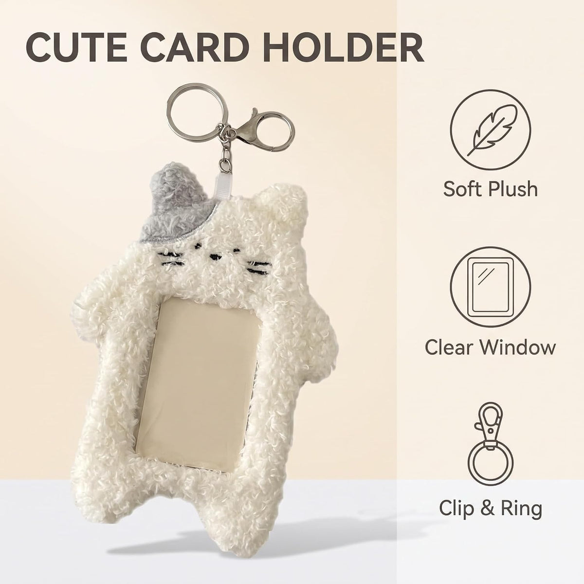 1Pc White Photocard Holder,Cartoon Plush Photocard Holder Outdoor Girl Korean Style ID Card Cover Protective Case Card Sleeve Student Rabbit Identification Badges Supplies