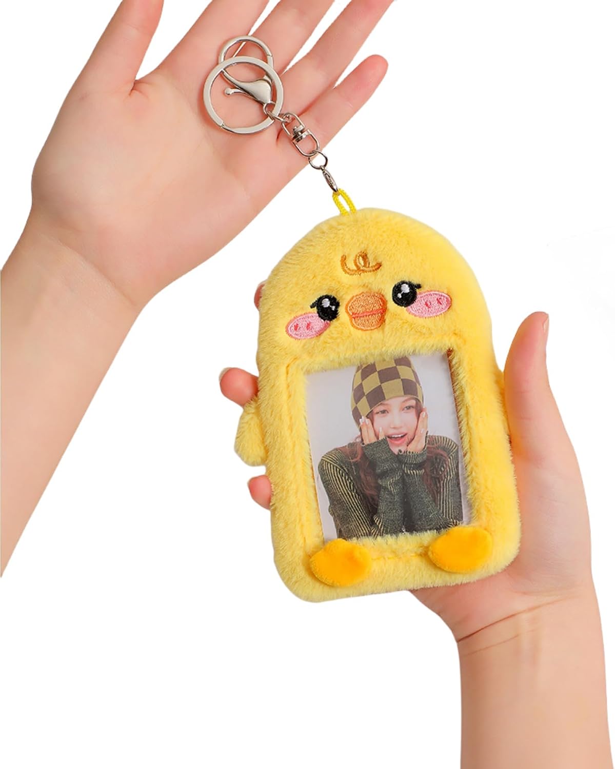 ZGMYC Cute Plush Kpop Photocard Holder with Keychain, Cartoon Bear Bunny Pig Photo Sleeve Card Holder Protector