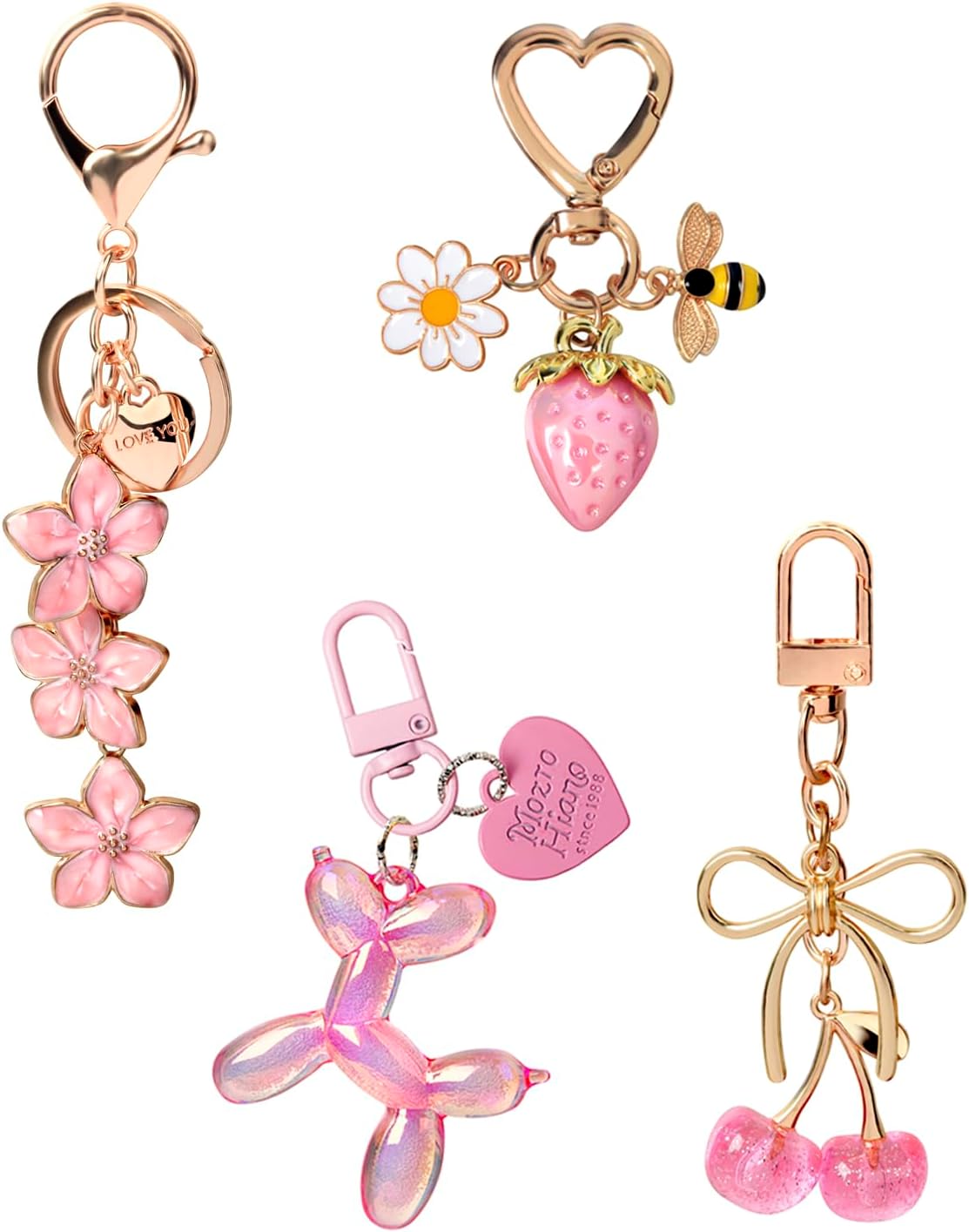 4 PCS Bag Charms for Handbags, Cute Cherry Keychain Purse Accessories