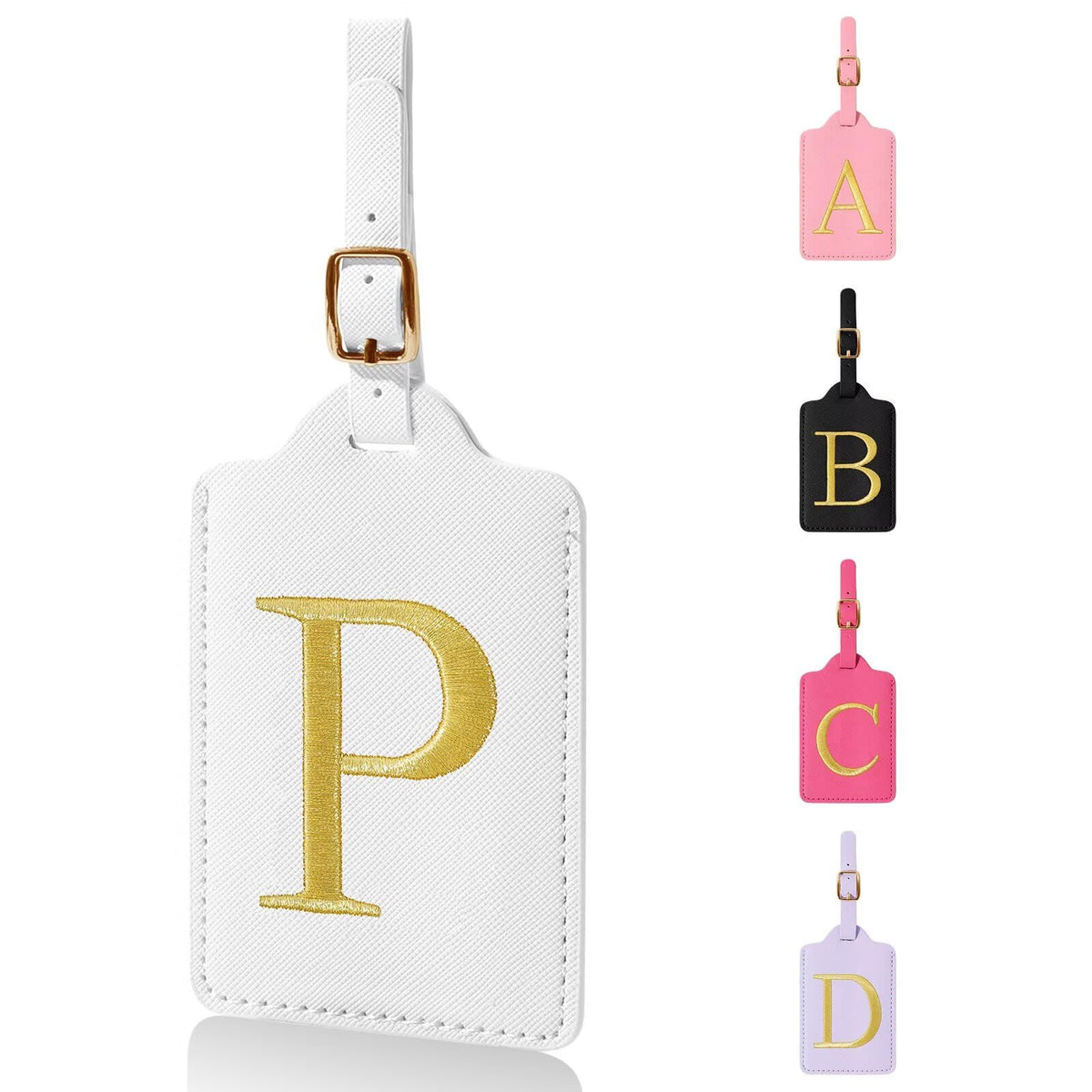 Personalized Initial Luggage Tags for Suitcases,Leather Letter Cute Luggage Tags with Privacy Name Card,Embroidered Monogrammed Travel Bag Backpack Tag Gifts for Women Kids Girls Teens(Rosered-A)