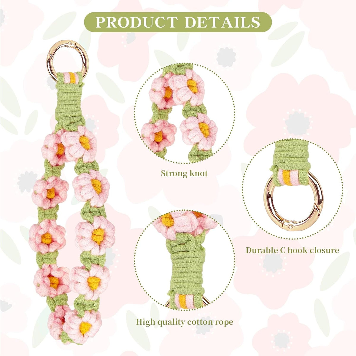 elephtree Boho Macrame Keychain Wristlet Keychain Weave Exquisite Keyring Holder Bracelet Handmade Wrist Lanyard for Women