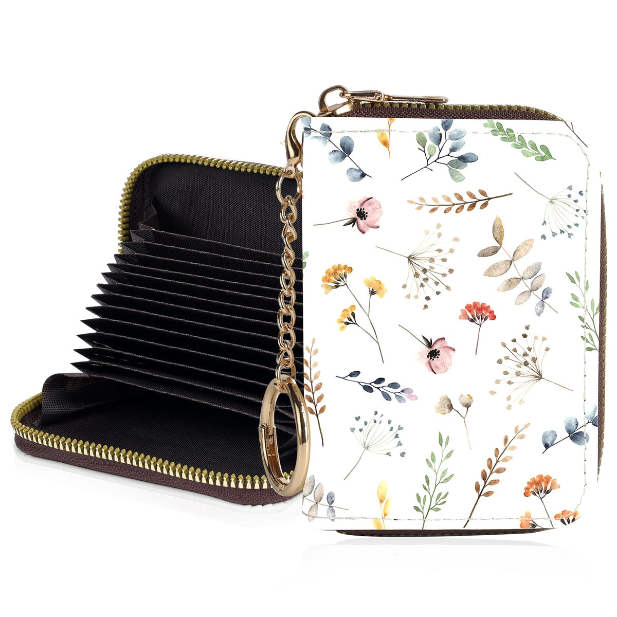 Credit Card Holder for Women,Small Rfid Wallet with Keychain Zipper,Cute PU Leather Card Case Wallet，Accordion Credit Card Wallets Gift,Cat Struck by Lightning