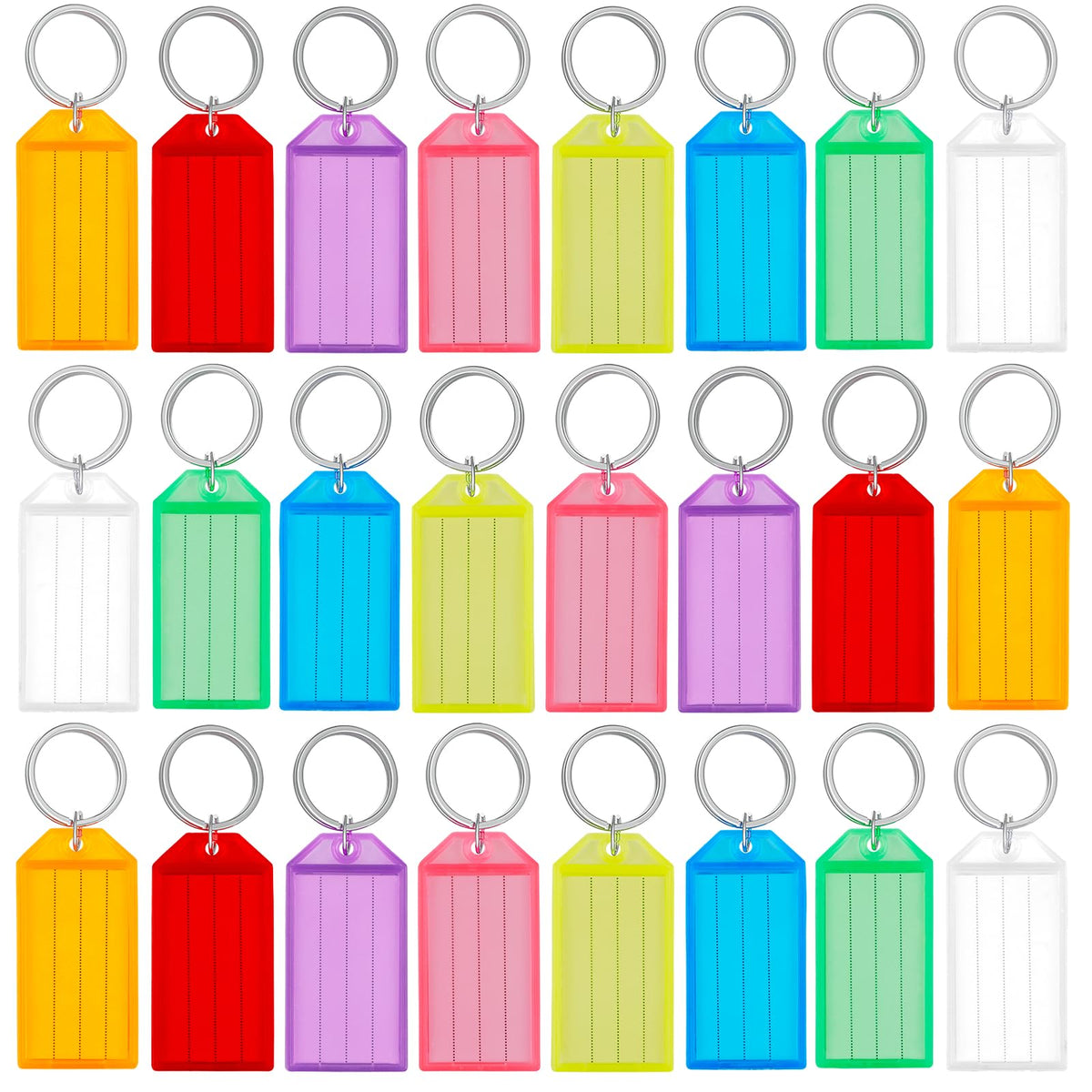 Uniclife 10 Pieces Key Tags 2 Inch Plastic Key Chain Tags with Ruled Blank Paper Labels Transparent Covers and Split Rings Sturdy Item Identifiers, 8 Colors