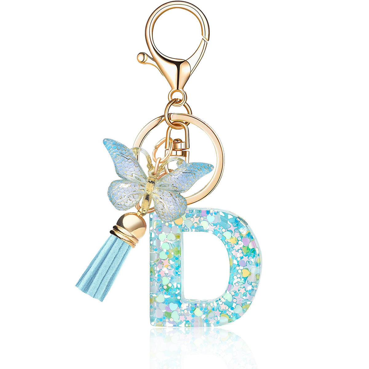 Fashion Alphabet Initial Letter Keychain Tassel Butterfly Pendant Key Ring for Purse Handbags Women Girl