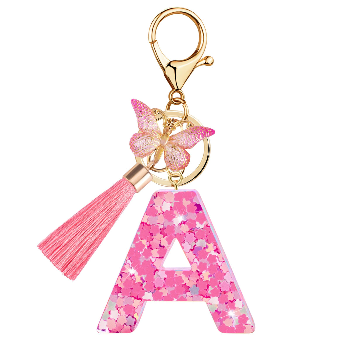 Initial letter Keychains for Women Girls Tassel Butterfly Cute Keychain for Wallet Backpack charm