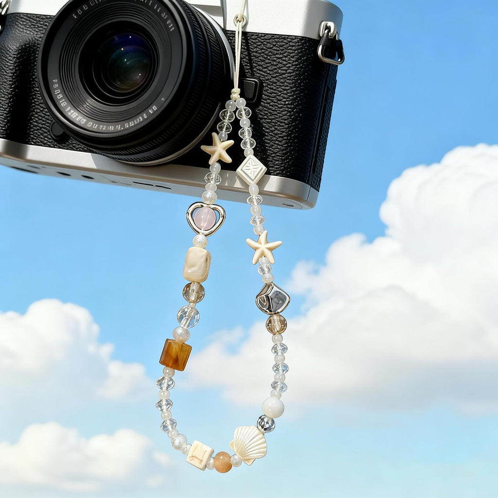 2 Pcs Phone Charm Strap Universal Hand Phone Wrist Strap Camera Lanyard Pearl Beaded Cute Chain String Accessories Universal for iPhone 16 Pro Max Samsung Women Girls Phones Bag Keychain Beach Style