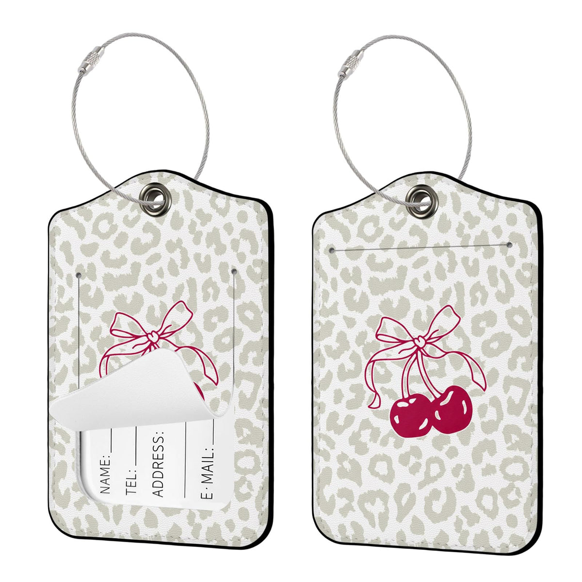 Seorsok 2Pcs Luggage Travel Tags for Suitcases,Cute Color Grids Checkered PU Leather Name Tag with Privacy Cover&ID Label Address Card and Durable Metal Ring Suitable for Men Women Handbags Backpack