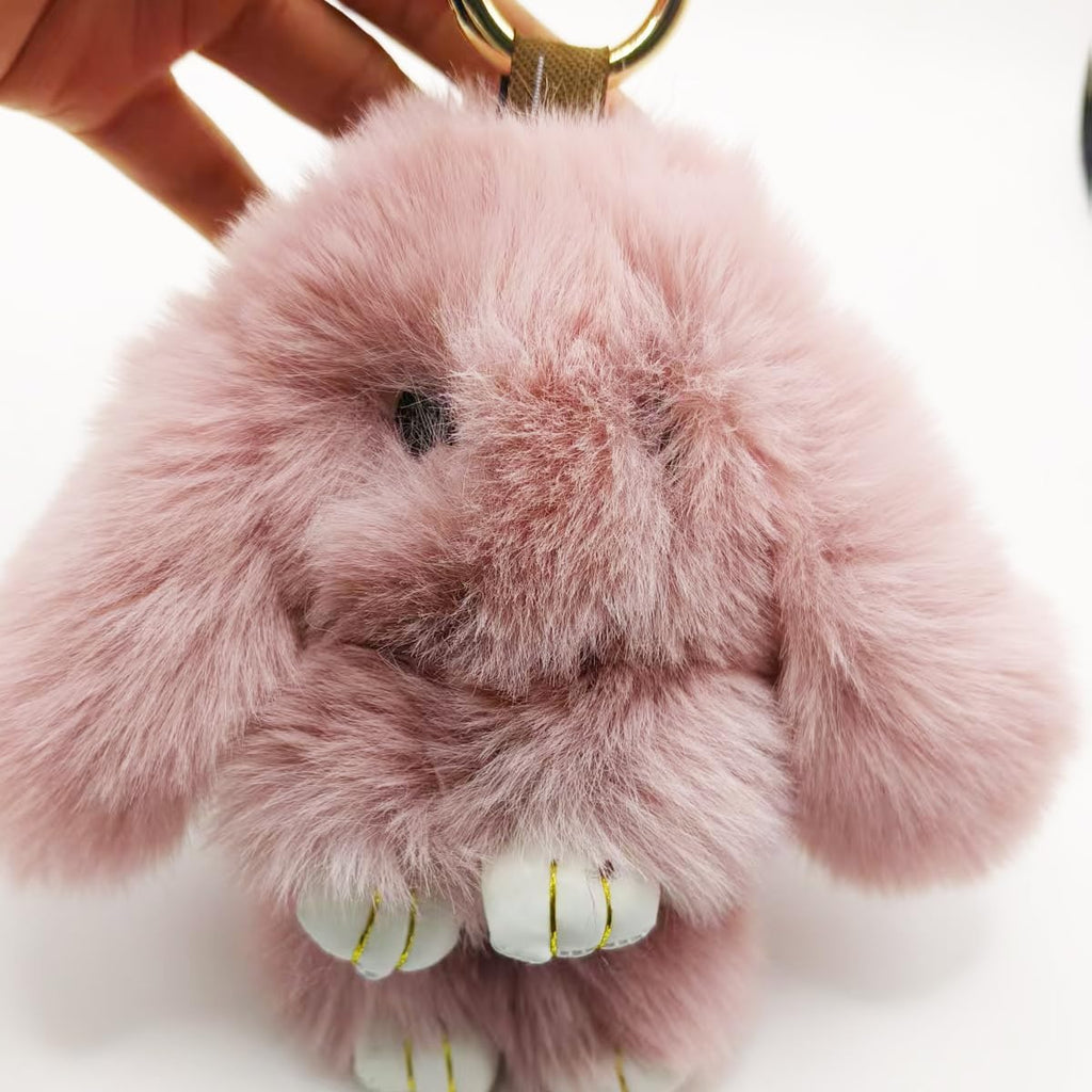 Cute Plush Bunny Keychain Soft Fluffy Rabbit Key Ring Pompom Key for Women
