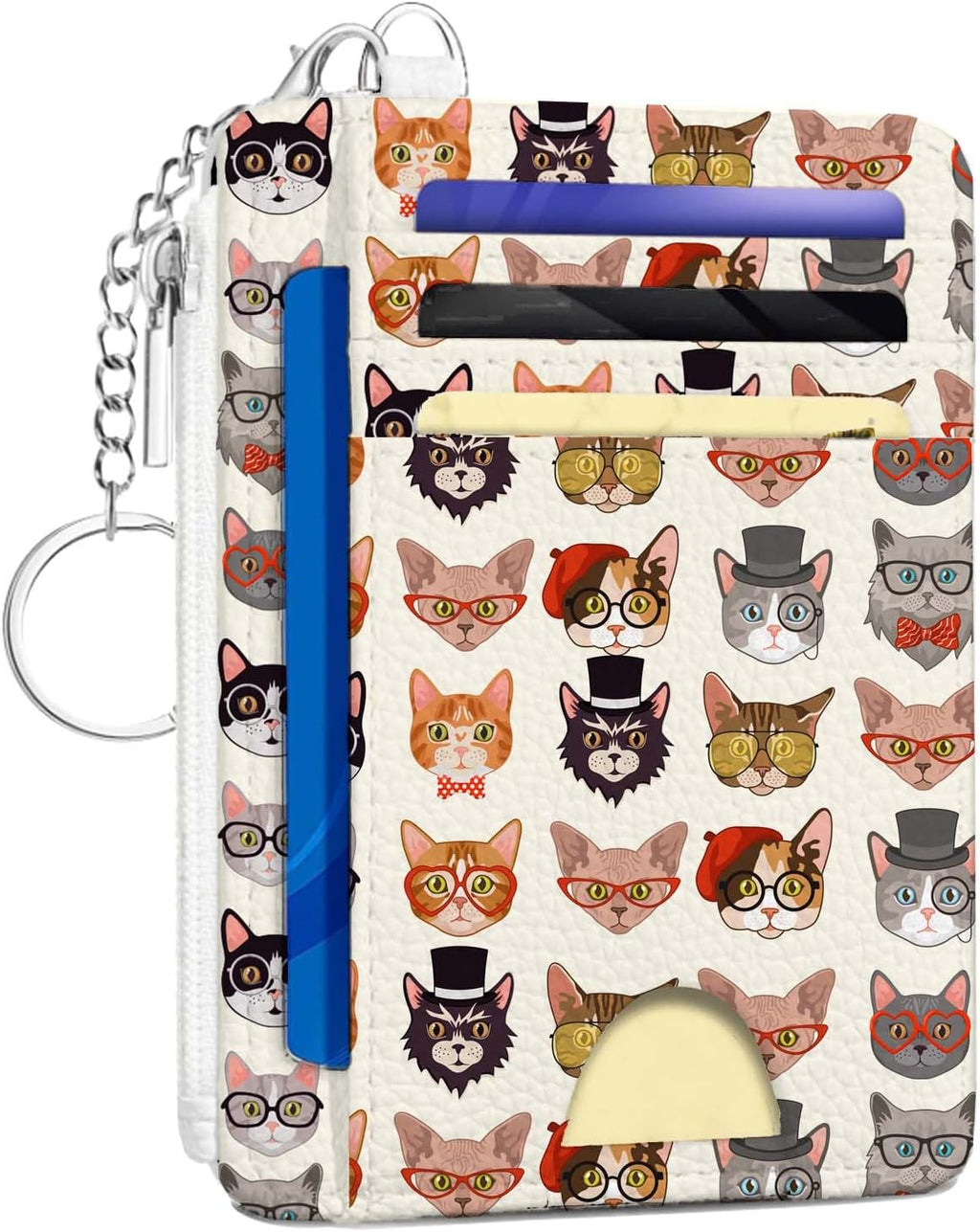 Gifts for Cat Lovers,Funny Cat Credit Card Holder Small Keychain Wallet for Women, Cute Blocking Wallet Coin Pocket,Front Pocket Thin Travel Card Case with ID Window