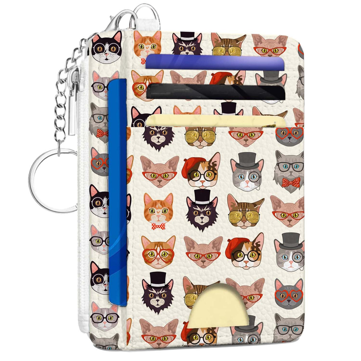 Gifts for Cat Lovers,Funny Cat Credit Card Holder Small Keychain Wallet for Women, Cute Blocking Wallet Coin Pocket,Front Pocket Thin Travel Card Case with ID Window