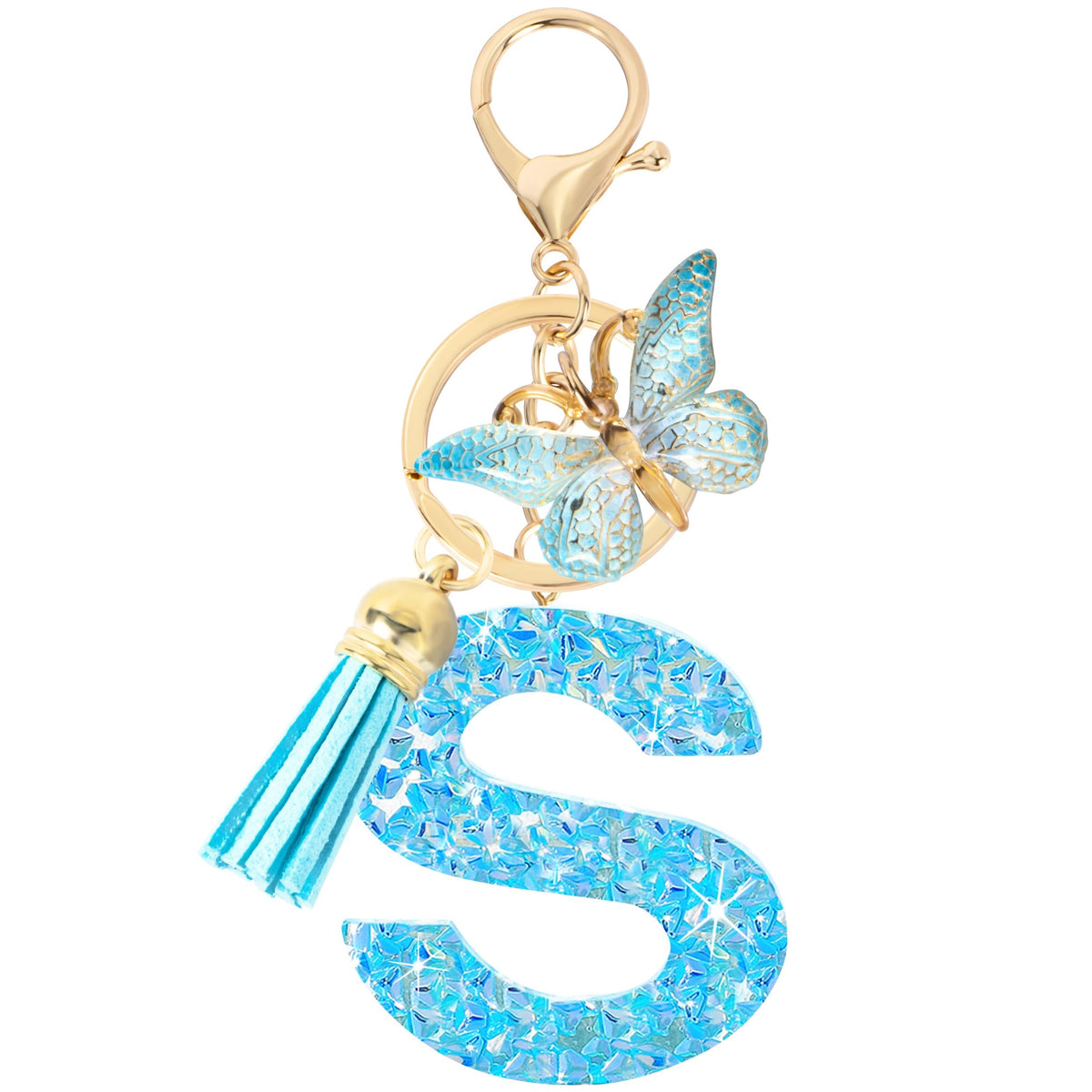 Initial letter Keychains for Women Girls Tassel Butterfly Cute Keychain for Wallet Backpack charm