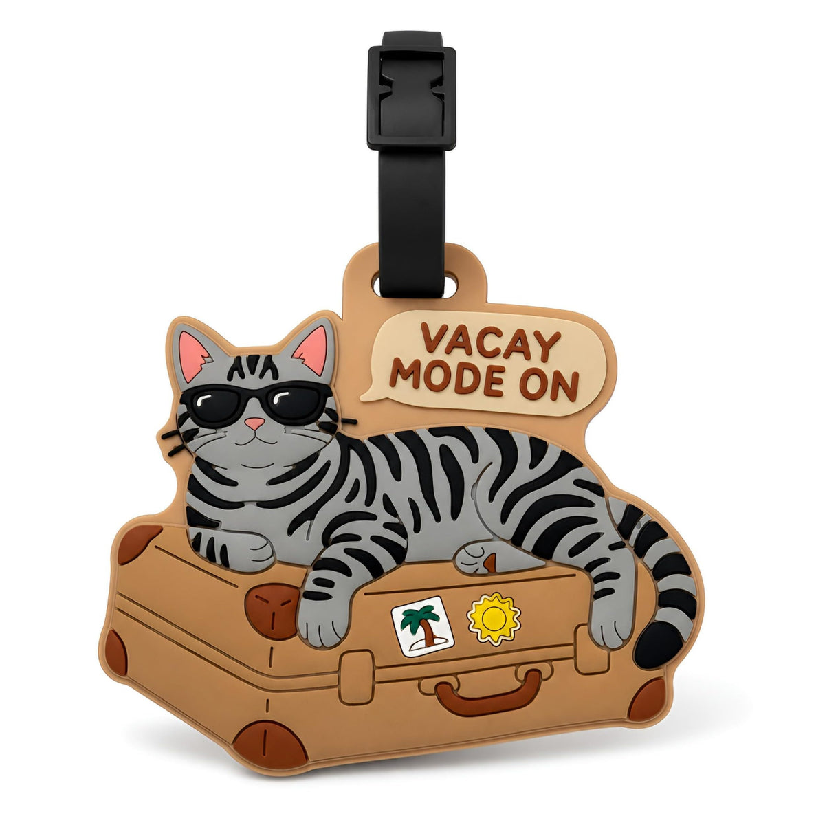 Peeking Black Cat Green Suitcase Silicone Luggage Tag for Travel Bags, Flexible Name Label with Adjustable Strap, Cute Identifier for Carry On, Backpacks, School Bags and Pet Lovers