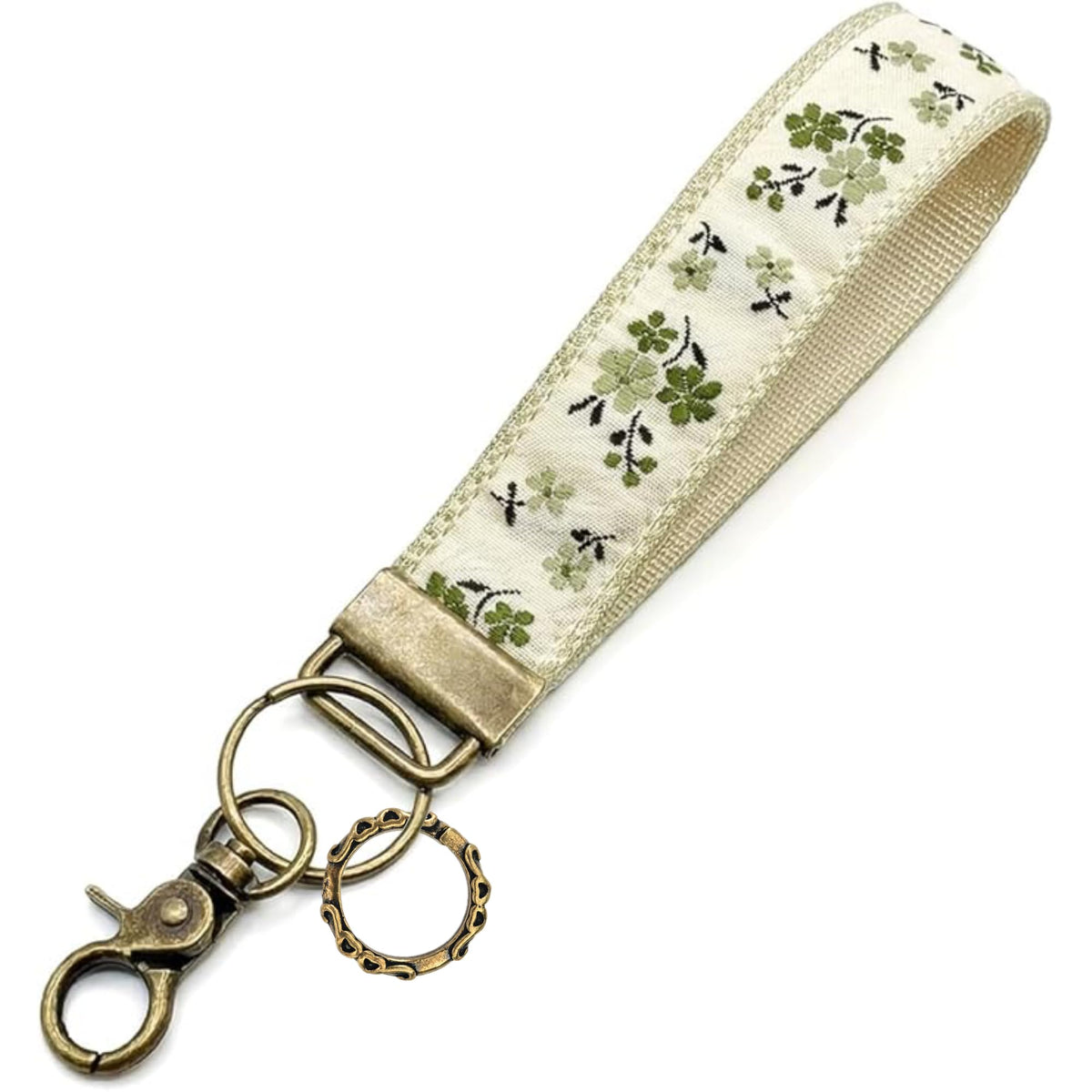 Boho Vintage Embroidered Floral plant Wristlet Keychain for Women