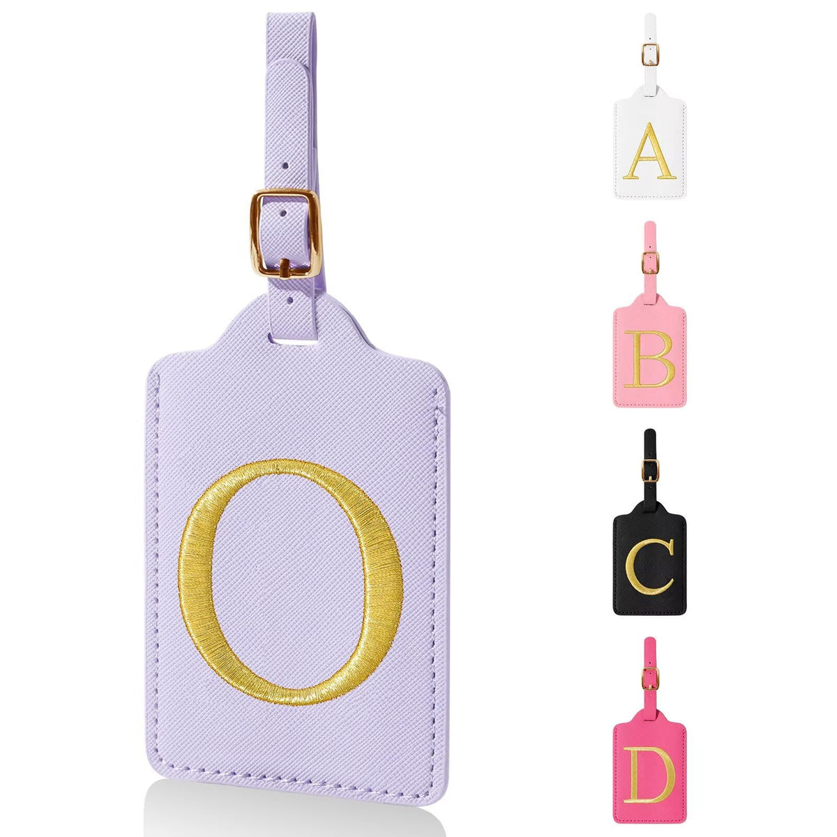 Personalized Initial Luggage Tags for Suitcases,Leather Letter Cute Luggage Tags with Privacy Name Card,Embroidered Monogrammed Travel Bag Backpack Tag Gifts for Women Kids Girls Teens(Rosered-A)