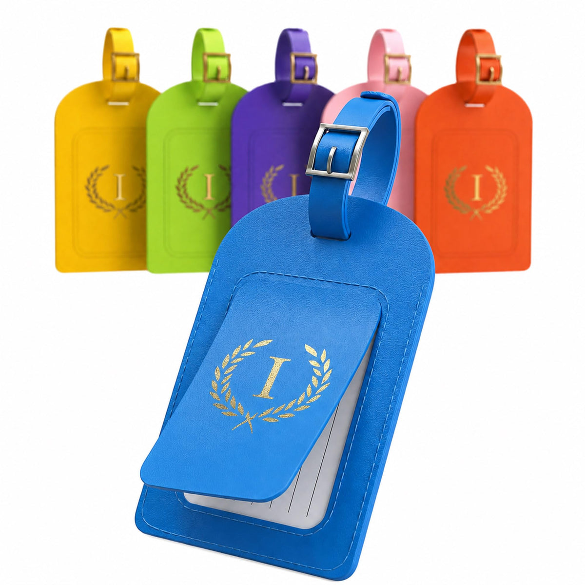 Luggage Tags for Suitcases 6 Pack PU Leather Travel Bag Tags with Privacy Cover & Stainless Steel Buckle, Vegan Leather Name ID Labels for Travel Bags, Cruise, Airline, Backpack, Baggage Identifier(M)