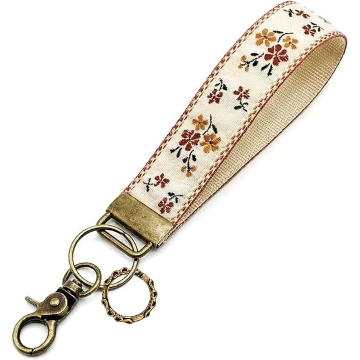 Boho Vintage Embroidered Floral plant Wristlet Keychain for Women