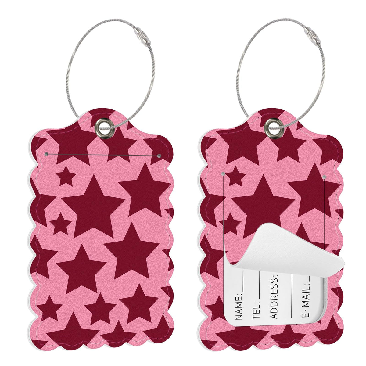 Seorsok 2 PCS Luggage Travel Tags for Suitcases,Cute Pink Leopard PU Leather Name Tag with Privacy Cover&ID Label Address Card and Durable Metal Ring Suitable for Men Women Handbags Backpack,Pink