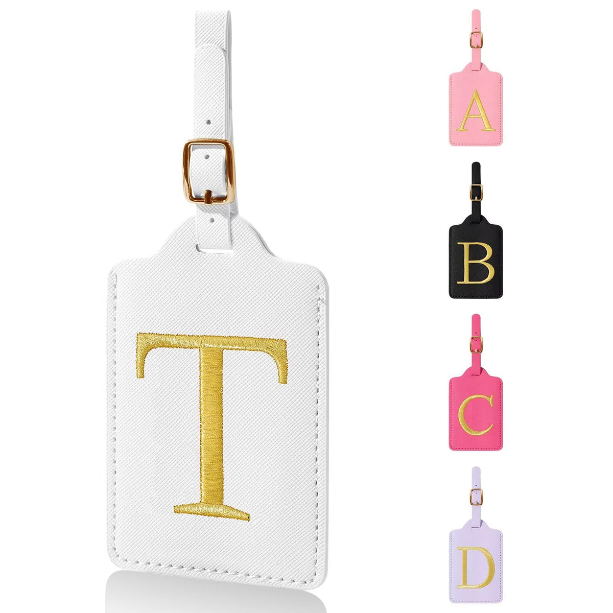 Personalized Initial Luggage Tags for Suitcases,Leather Letter Cute Luggage Tags with Privacy Name Card,Embroidered Monogrammed Travel Bag Backpack Tag Gifts for Women Kids Girls Teens(Rosered-A)