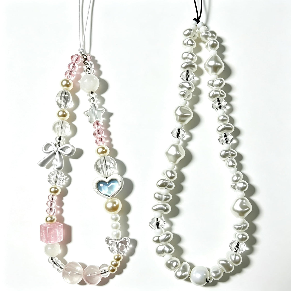 2 Pcs Phone Charm Strap Universal Hand Phone Wrist Strap Camera Lanyard Pearl Beaded Cute Chain String Accessories Universal for iPhone 16 Pro Max Samsung Women Girls Phones Bag Keychain Beach Style