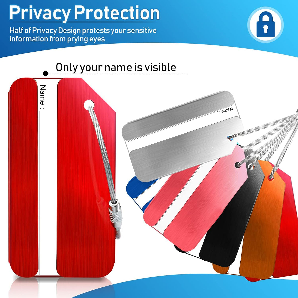 Wonwood_direct Aluminum Luggage Tag for Suitcase, 6 Pack Metal Luggage Tag