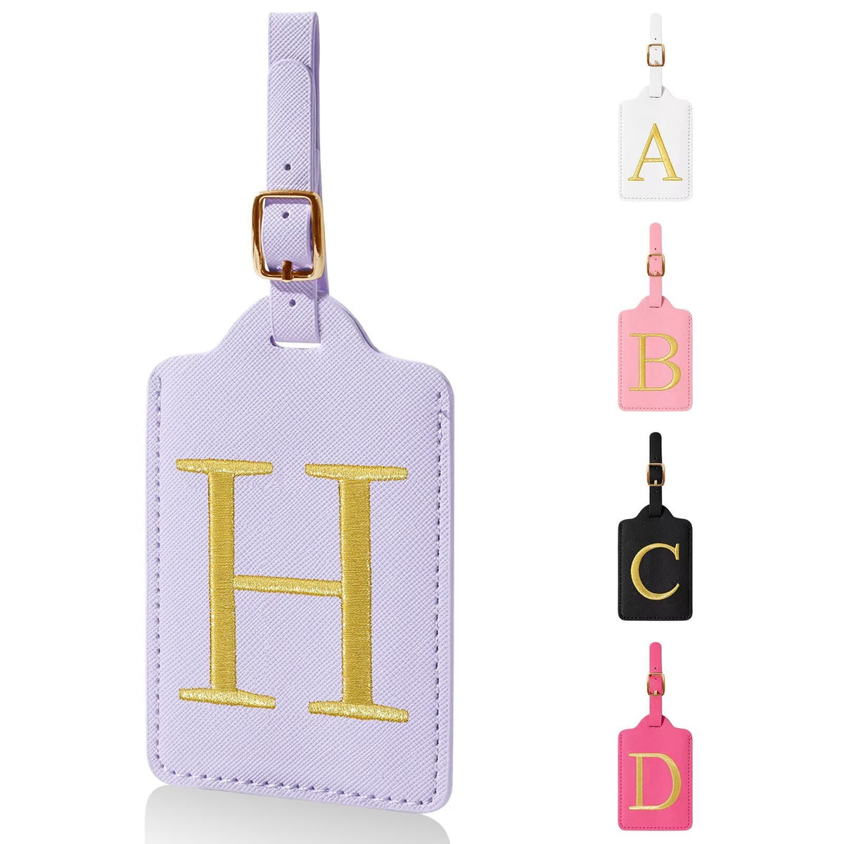 Personalized Initial Luggage Tags for Suitcases,Leather Letter Cute Luggage Tags with Privacy Name Card,Embroidered Monogrammed Travel Bag Backpack Tag Gifts for Women Kids Girls Teens(Rosered-A)