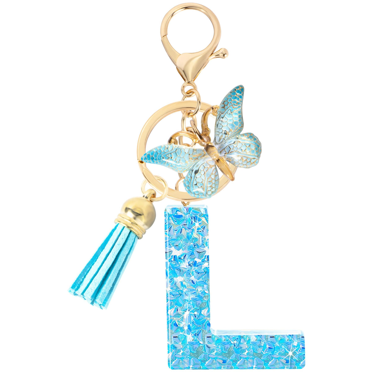 Initial letter Keychains for Women Girls Tassel Butterfly Cute Keychain for Wallet Backpack charm