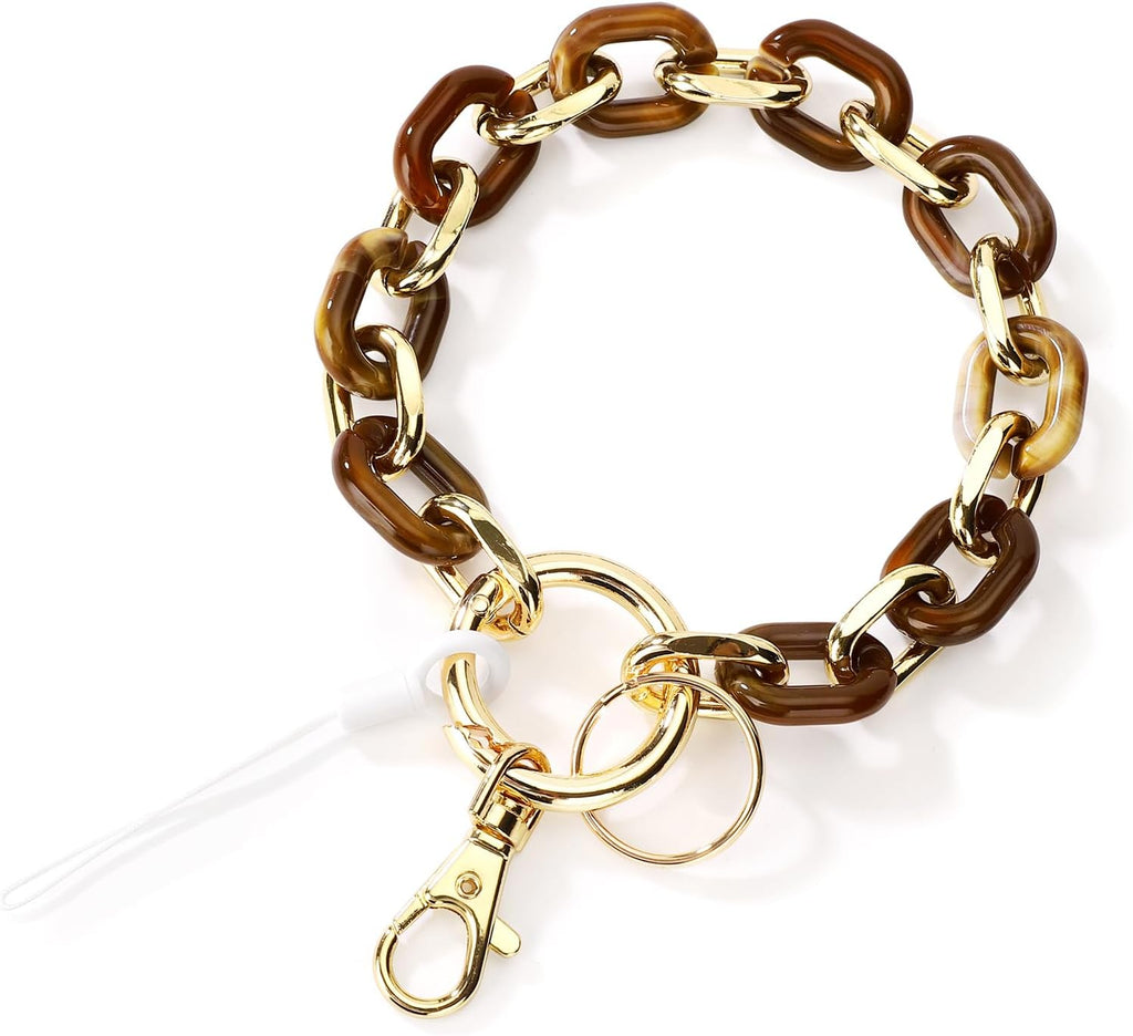 Junyuerly Stylish Wrist Lanyard Keychain Wristlet Key Chains Resin and Hardware Chains Link Gold Key Ring Bracelet for Women
