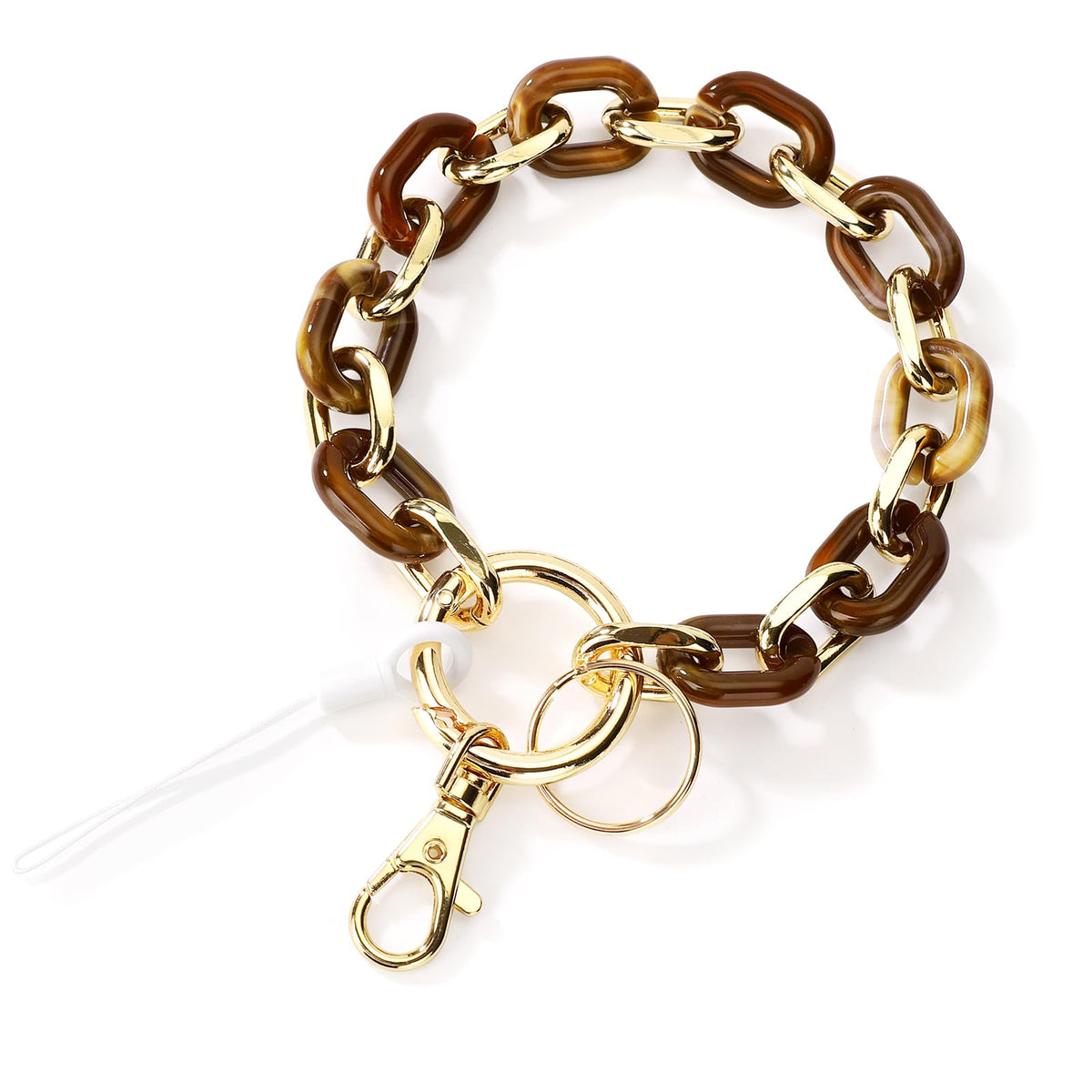 Junyuerly Stylish Wrist Lanyard Keychain Wristlet Key Chains Resin and Hardware Chains Link Gold Key Ring Bracelet for Women