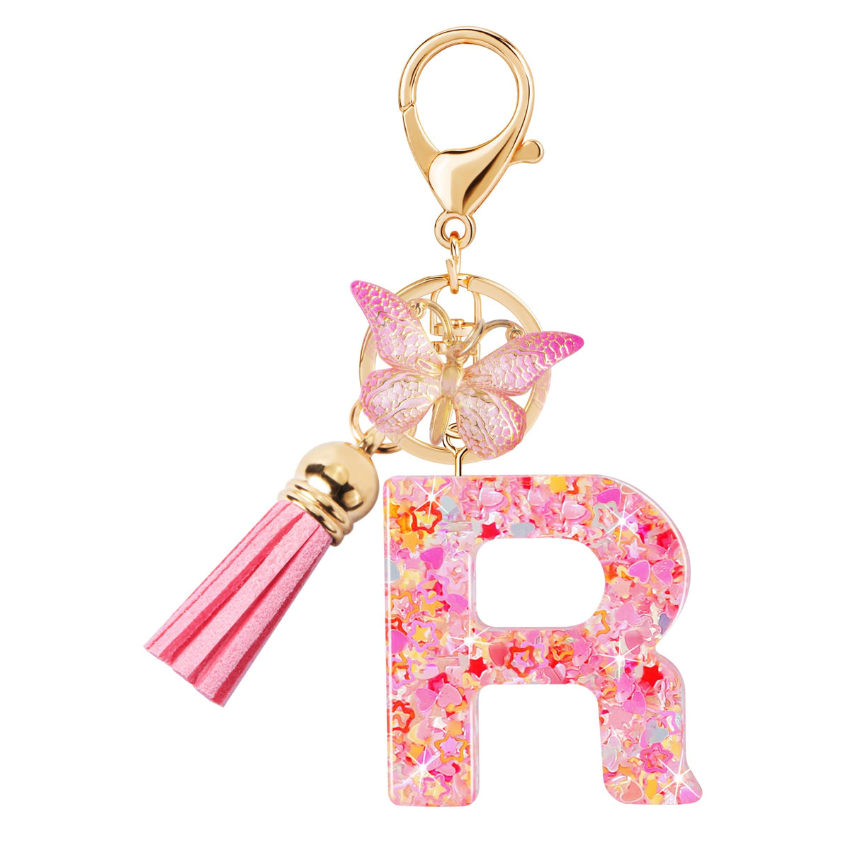 Initial letter Keychains for Women Girls Tassel Butterfly Cute Keychain for Wallet Backpack charm