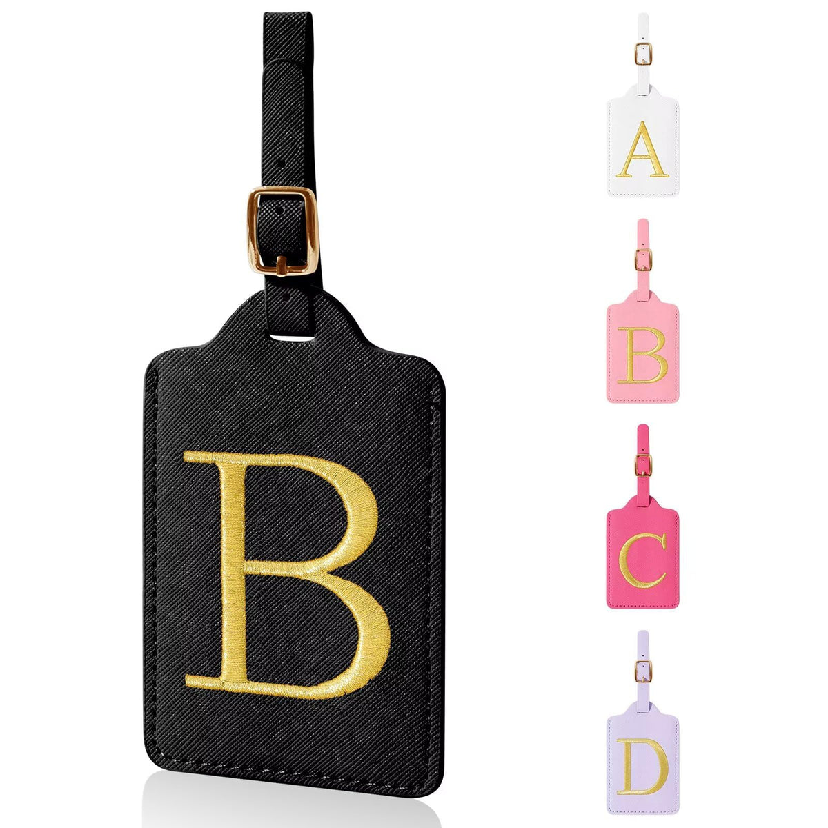 Personalized Initial Luggage Tags for Suitcases,Leather Letter Cute Luggage Tags with Privacy Name Card,Embroidered Monogrammed Travel Bag Backpack Tag Gifts for Women Kids Girls Teens(Rosered-A)